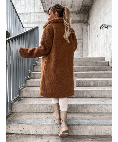 Womens Fuzzy Fleece Button Down Coats Lapel Open Front Cardigans Long Jackets Plush Overcoat Winter Warm Outwear A-brown $11....