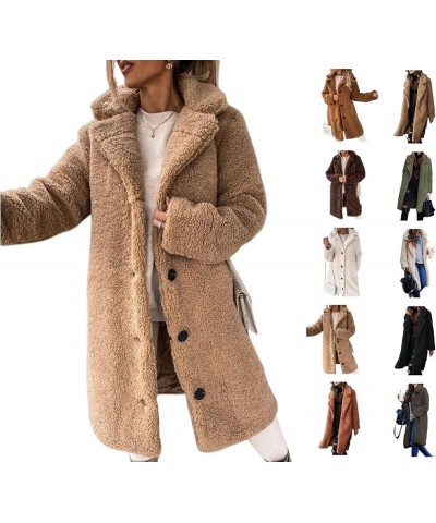 Womens Fuzzy Fleece Button Down Coats Lapel Open Front Cardigans Long Jackets Plush Overcoat Winter Warm Outwear A-brown $11....