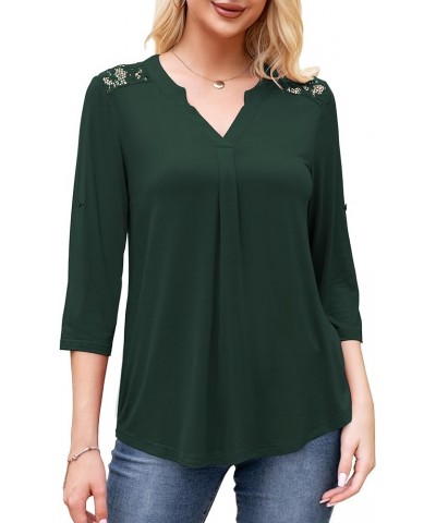 Women's Plus Size Tops Casual Blouse Short Sleeve Lace Pleated Tunic Tops M-4XL B04-dark Green-3/4 Sleeve $13.44 Tops