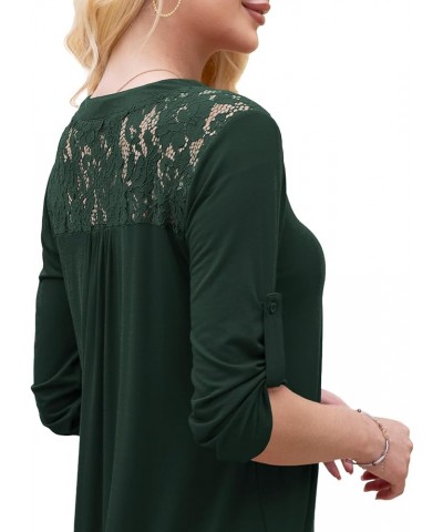 Women's Plus Size Tops Casual Blouse Short Sleeve Lace Pleated Tunic Tops M-4XL B04-dark Green-3/4 Sleeve $13.44 Tops