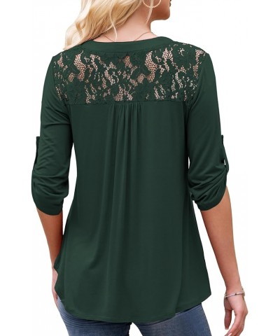 Women's Plus Size Tops Casual Blouse Short Sleeve Lace Pleated Tunic Tops M-4XL B04-dark Green-3/4 Sleeve $13.44 Tops