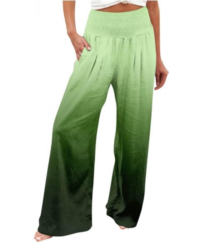 Cotton Linen Pants Womens Summer Wide Leg Elastic High Waisted Baggy Pants Casual Yoga Pants Trousers with Pocket A74-green $...