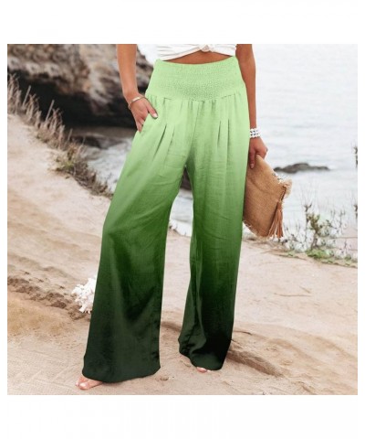 Cotton Linen Pants Womens Summer Wide Leg Elastic High Waisted Baggy Pants Casual Yoga Pants Trousers with Pocket A74-green $...