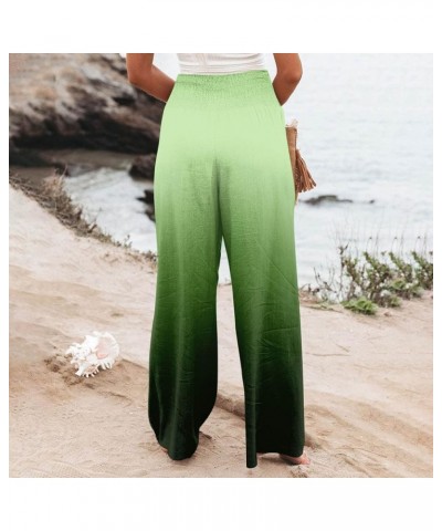 Cotton Linen Pants Womens Summer Wide Leg Elastic High Waisted Baggy Pants Casual Yoga Pants Trousers with Pocket A74-green $...