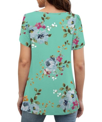 Women's Casual Summer Tunic Tops Pleated Petal Cap Short Sleeve Shirts Round Neck Keyhole Blouse T-Shirts Mint Green $11.79 Tops