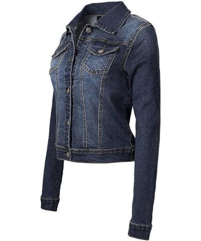 Women's Classic Casual Stretch Fabric Denim Jean Jacket Dark Blue $14.88 Jackets