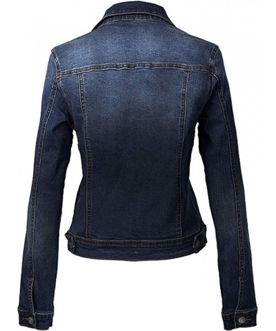 Women's Classic Casual Stretch Fabric Denim Jean Jacket Dark Blue $14.88 Jackets