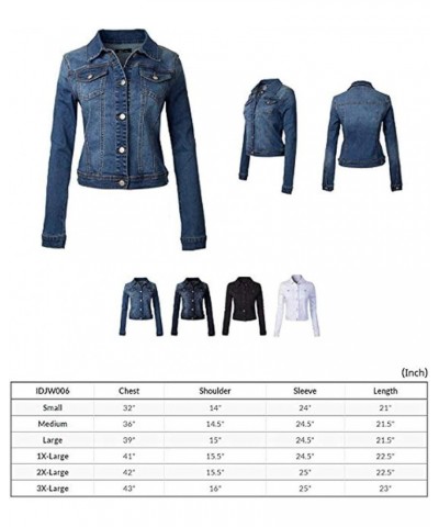 Women's Classic Casual Stretch Fabric Denim Jean Jacket Dark Blue $14.88 Jackets