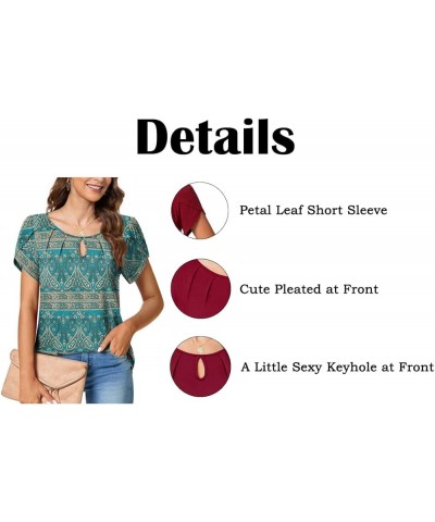 Women's Casual Summer Tunic Tops Pleated Petal Cap Short Sleeve Shirts Round Neck Keyhole Blouse T-Shirts Mint Green $11.79 Tops