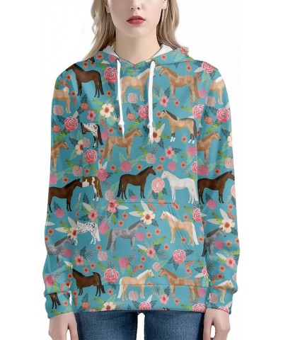 Womens Girls Hoodies Sweatshirts Long Sleeves Pullover Loose with Big Pockets Horse $19.24 Hoodies & Sweatshirts