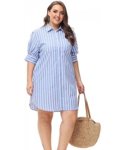 Women's Oversized Short-Sleeve Shirt Dress Plus Size Casual Button Shirt Dress with Pockets Solid Stripe (S-4X) Plus Size 119...