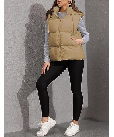 Puffer Hooded Vest Women Zip Up Lightweight Sleeveless Winter Outerwear Vests Gilet Padded Jacket Khaki $11.50 Vests