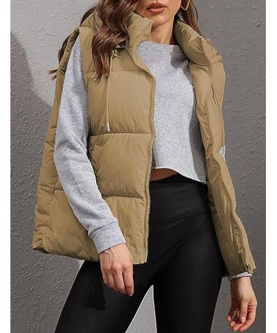 Puffer Hooded Vest Women Zip Up Lightweight Sleeveless Winter Outerwear Vests Gilet Padded Jacket Khaki $11.50 Vests