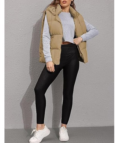 Puffer Hooded Vest Women Zip Up Lightweight Sleeveless Winter Outerwear Vests Gilet Padded Jacket Khaki $11.50 Vests