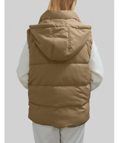 Puffer Hooded Vest Women Zip Up Lightweight Sleeveless Winter Outerwear Vests Gilet Padded Jacket Khaki $11.50 Vests