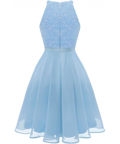 Sequin Halter Prom Dress for Women Party Night Elegant Wedding Bridesmaid Dresses Blue $24.36 Dresses