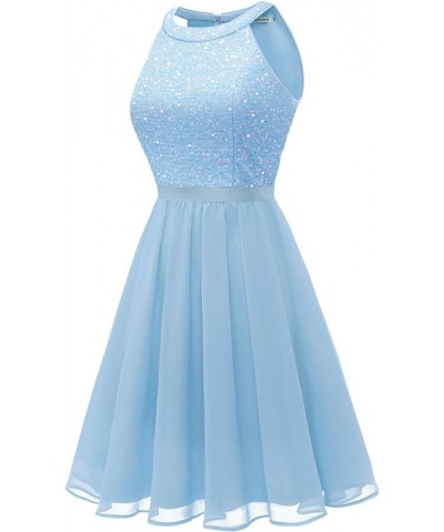 Sequin Halter Prom Dress for Women Party Night Elegant Wedding Bridesmaid Dresses Blue $24.36 Dresses