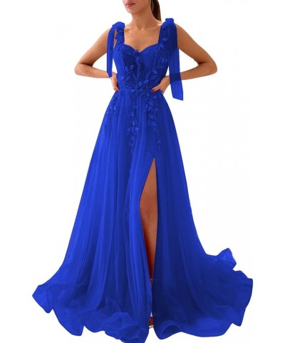 Lace Appliques Prom Dresses Long Ball Gown with Slit Tulle Sweetheart Evening Party Gowns Royal Blue $30.00 Dresses