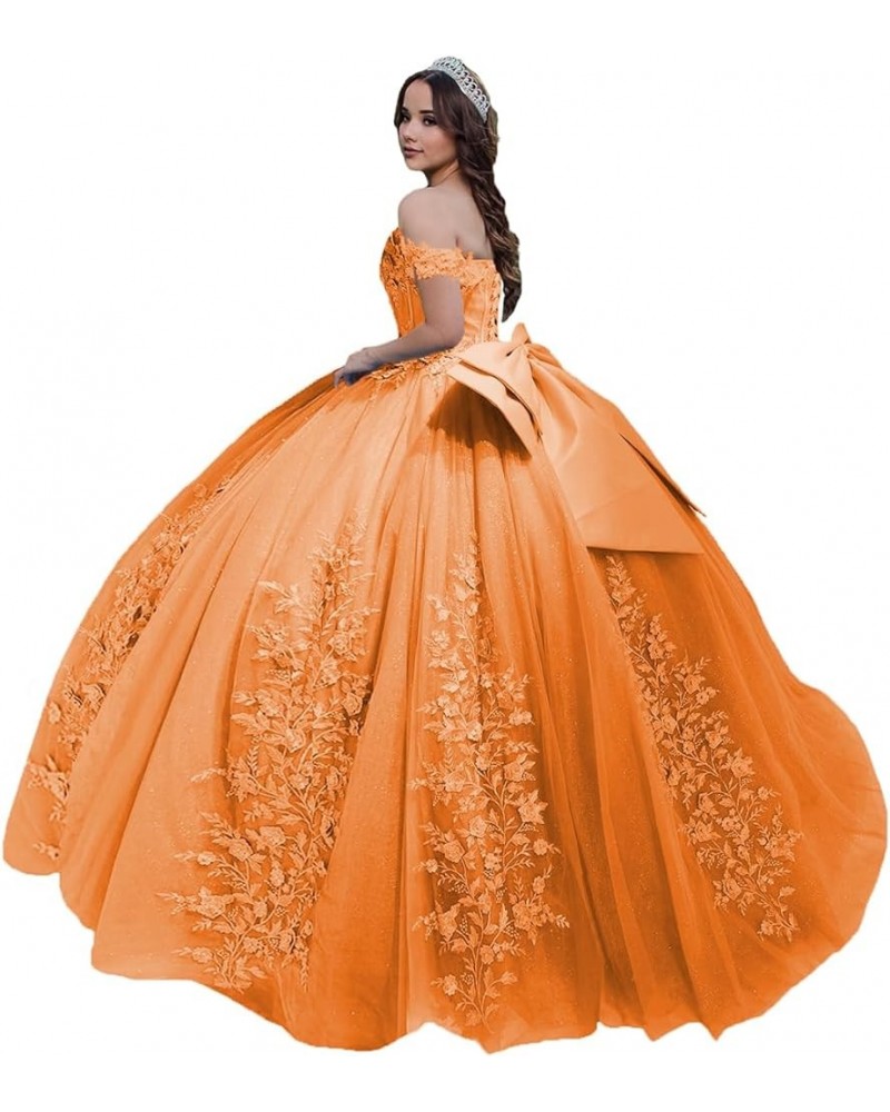 Puffy Tulle Quinceanera Dresses Sweetheart Ball Gowns with Bow Off The Shoulder Sweet 15 16 Dress PF55 Orange $46.19 Dresses