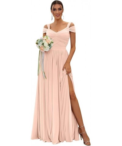 Bridesmaid Dresses for Wedding 2023 Chiffon Off Shoulder V-Neck A-line Long Formal Evening Gowns with Slit Blush Pink $26.51 ...