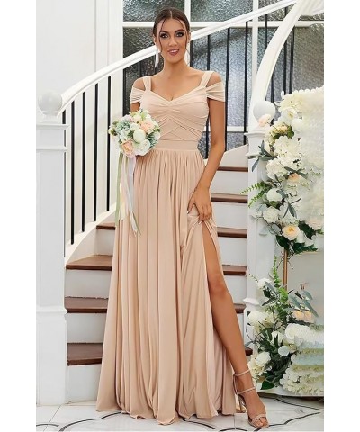 Bridesmaid Dresses for Wedding 2023 Chiffon Off Shoulder V-Neck A-line Long Formal Evening Gowns with Slit Blush Pink $26.51 ...