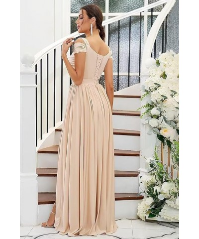 Bridesmaid Dresses for Wedding 2023 Chiffon Off Shoulder V-Neck A-line Long Formal Evening Gowns with Slit Blush Pink $26.51 ...