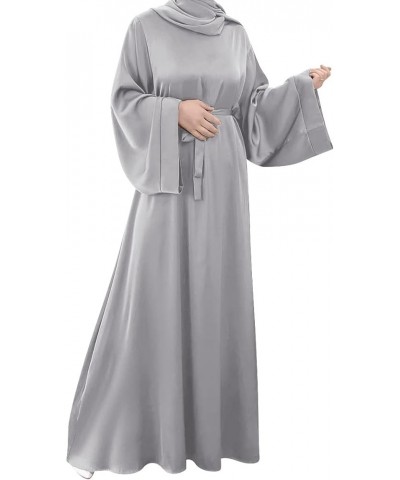 Women's Muslim Robes Satin Loose Muslim Dress Turkey Islamic Middle East Dubai Max Kaftan Full Length Dress Grey $14.62 Robes