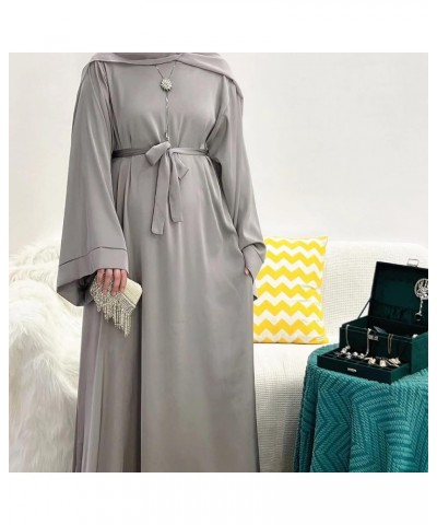 Women's Muslim Robes Satin Loose Muslim Dress Turkey Islamic Middle East Dubai Max Kaftan Full Length Dress Grey $14.62 Robes