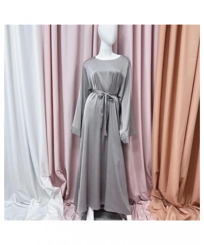 Women's Muslim Robes Satin Loose Muslim Dress Turkey Islamic Middle East Dubai Max Kaftan Full Length Dress Grey $14.62 Robes