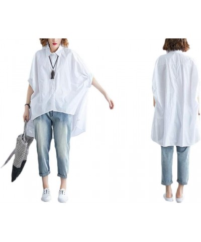 Casual Loose Cute Dot Blouse Oversize Soft T-Shirt Women Button Down Tops Tees Style 2-white $14.03 Blouses