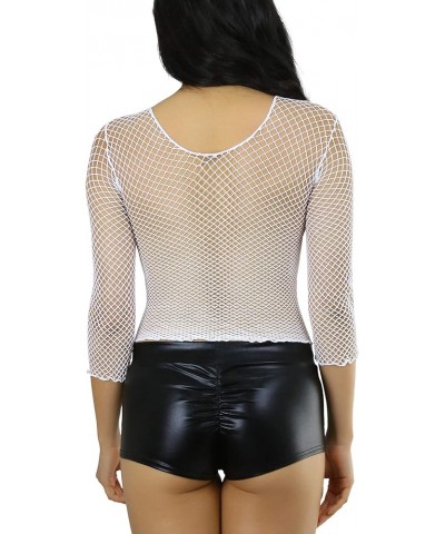 Women's Trendy Long Sleeve Diamond Net Fishnet Novelty Top White $9.66 Tanks