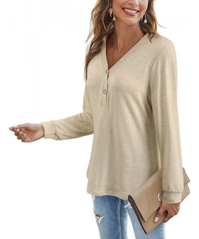 Women's V Neck Long Sleeve Shirts Button Down Tunic Blouses Fall Basic Tops Tee 2023 B-apricot-102 $12.09 Tops