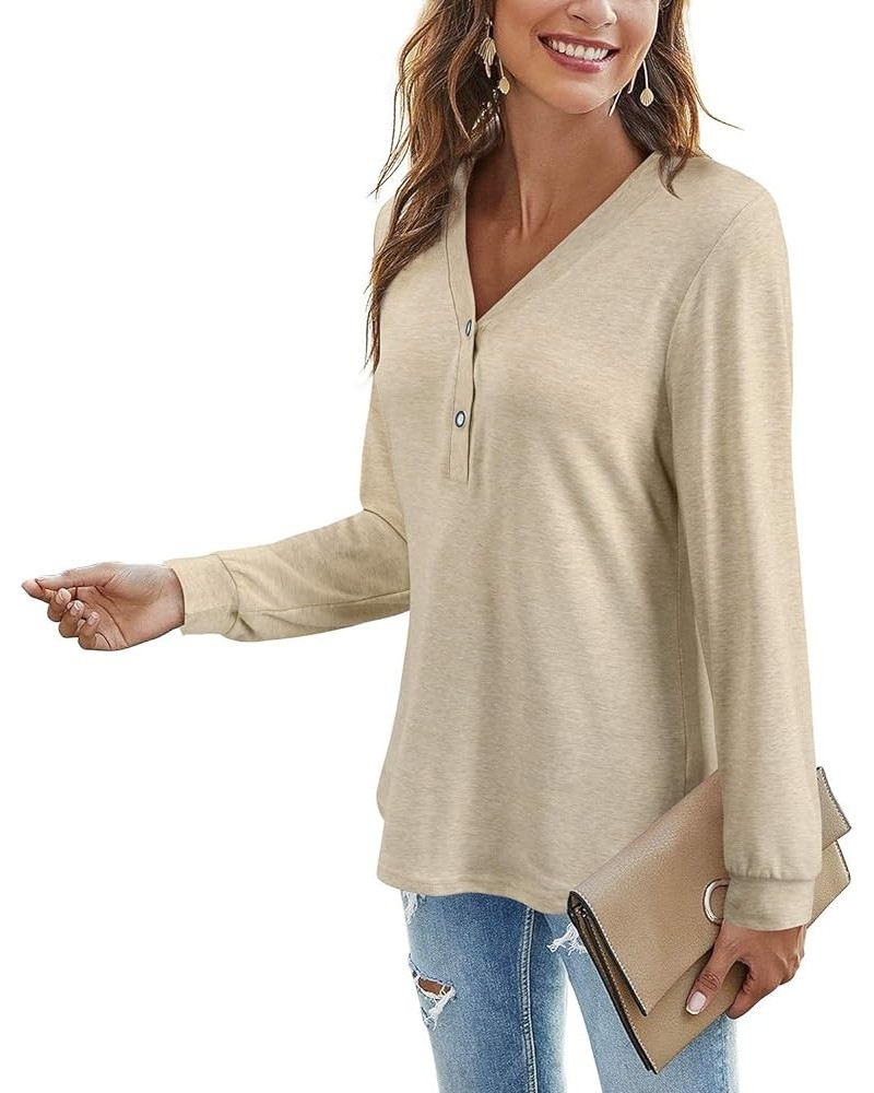 Women's V Neck Long Sleeve Shirts Button Down Tunic Blouses Fall Basic Tops Tee 2023 B-apricot-102 $12.09 Tops