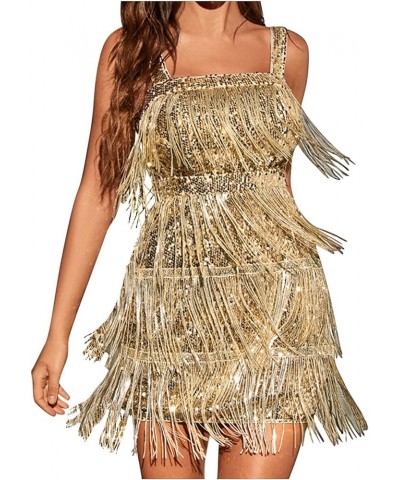 Womens Sequin Feather Fringe Cami Dress Sexy Sleeveless Spaghetti Strap Party Dress Cocktail Evening Mini Bodycon Dress 06gol...