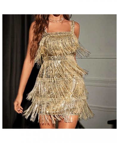 Womens Sequin Feather Fringe Cami Dress Sexy Sleeveless Spaghetti Strap Party Dress Cocktail Evening Mini Bodycon Dress 06gol...