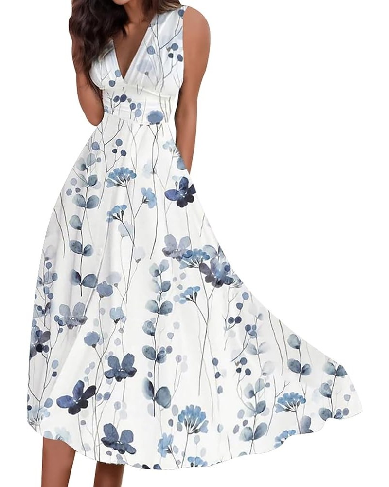 Women Casual Summer Short Ruffles Tiered Sleeve Smocked Maxi Dresses Bohemian Floral V Neck Wedding Guest Dresses G00-blue $7...