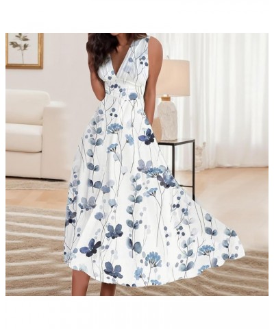 Women Casual Summer Short Ruffles Tiered Sleeve Smocked Maxi Dresses Bohemian Floral V Neck Wedding Guest Dresses G00-blue $7...