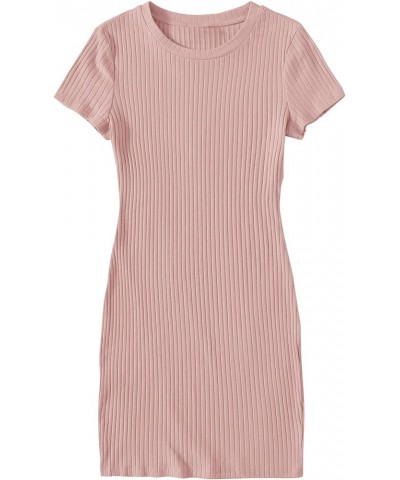 Women's V Neck Short Sleeve Knit Bodycon Dress Baby Pink $15.00 Dresses