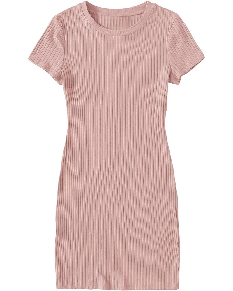 Women's V Neck Short Sleeve Knit Bodycon Dress Baby Pink $15.00 Dresses