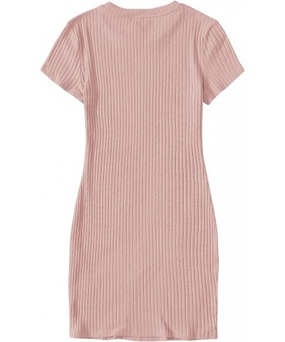 Women's V Neck Short Sleeve Knit Bodycon Dress Baby Pink $15.00 Dresses