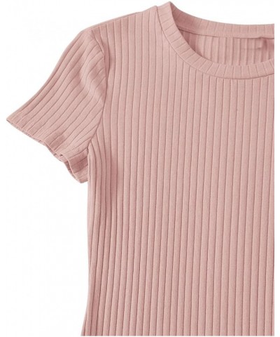 Women's V Neck Short Sleeve Knit Bodycon Dress Baby Pink $15.00 Dresses