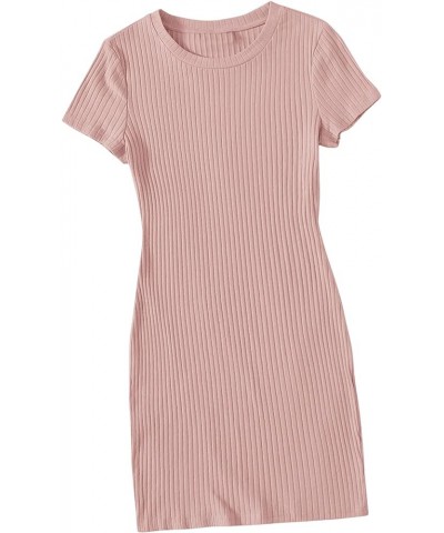 Women's V Neck Short Sleeve Knit Bodycon Dress Baby Pink $15.00 Dresses