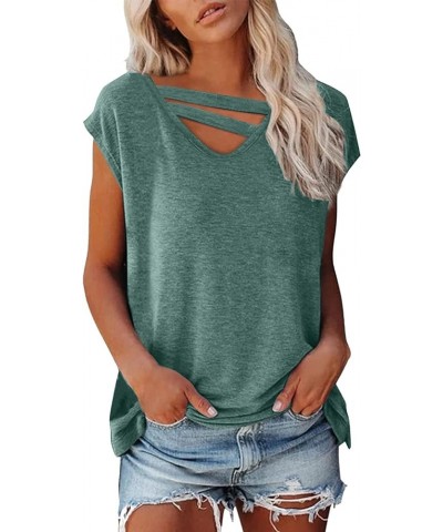 Womens Tops V Neck Short Sleeve Shirts Plain/Printed Casual Loose Plus Size Beach Tunic Fit Summer Top Green 4 $3.98 Tops