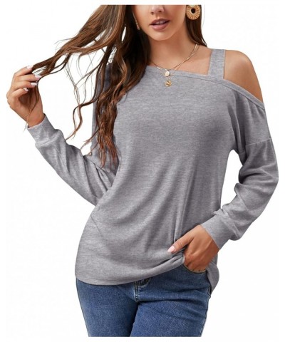 Women's Long Sleeve Tunic Tops Casual Cold Shoulder Blouse Shirts B4 Vg-gray $16.23 Blouses