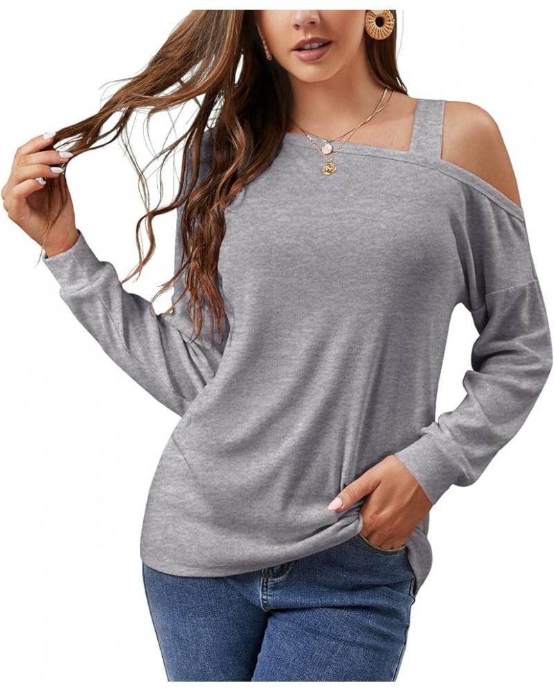 Women's Long Sleeve Tunic Tops Casual Cold Shoulder Blouse Shirts B4 Vg-gray $16.23 Blouses