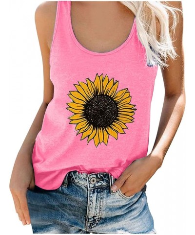 Womens Summer Sunflower Graphic Tank Tops,Daisy Sleeveless Basic Tee Shirts Letter Print T-Shirt Blouse Pink $5.03 Tanks