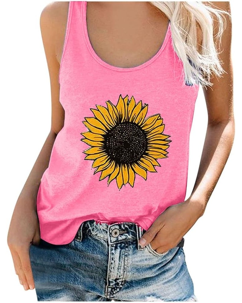 Womens Summer Sunflower Graphic Tank Tops,Daisy Sleeveless Basic Tee Shirts Letter Print T-Shirt Blouse Pink $5.03 Tanks