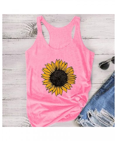 Womens Summer Sunflower Graphic Tank Tops,Daisy Sleeveless Basic Tee Shirts Letter Print T-Shirt Blouse Pink $5.03 Tanks