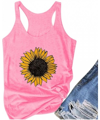 Womens Summer Sunflower Graphic Tank Tops,Daisy Sleeveless Basic Tee Shirts Letter Print T-Shirt Blouse Pink $5.03 Tanks