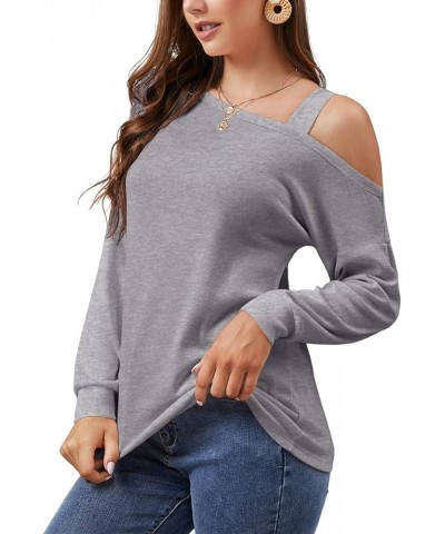 Women's Long Sleeve Tunic Tops Casual Cold Shoulder Blouse Shirts B4 Vg-gray $16.23 Blouses